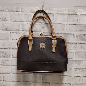 Giani Bernini Brown and Tan Dome Satchel with Textured Finish